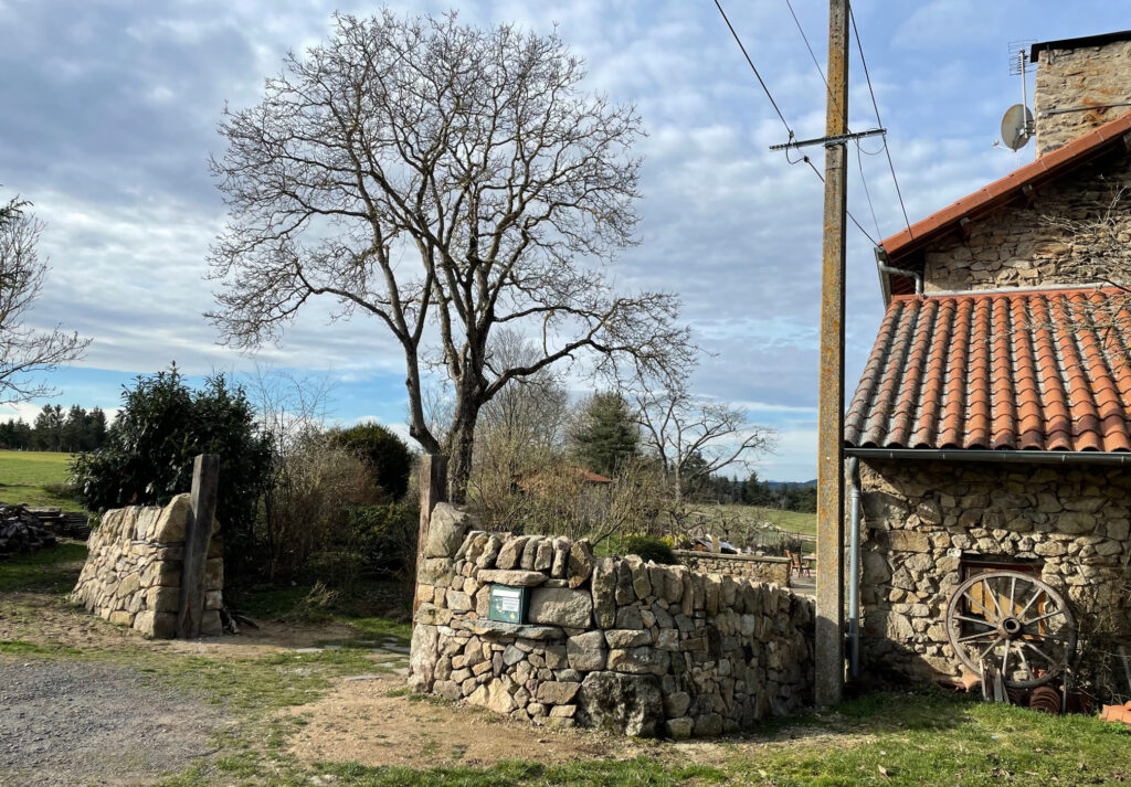 Détail du mur de clôture en pierre sèche à Dignac