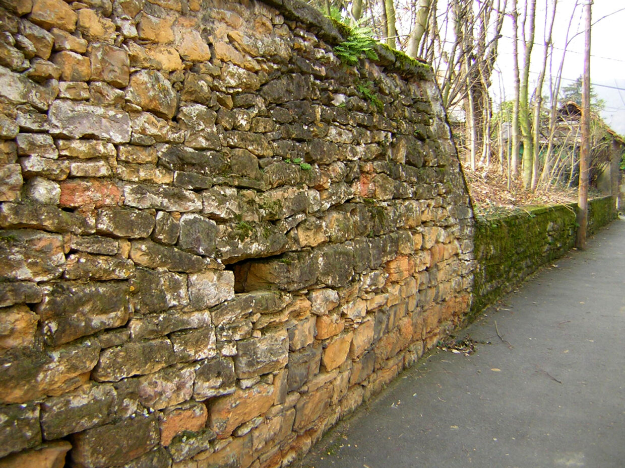 Mur de soutènement prolongé par un muret de clôture en pierre sèche à Saint-Romain-au-Mont-d'Or
